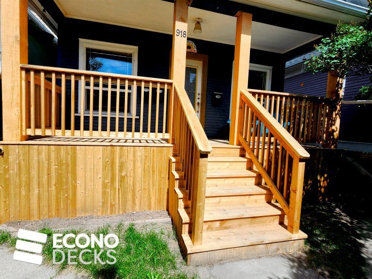wood deck with wood railings